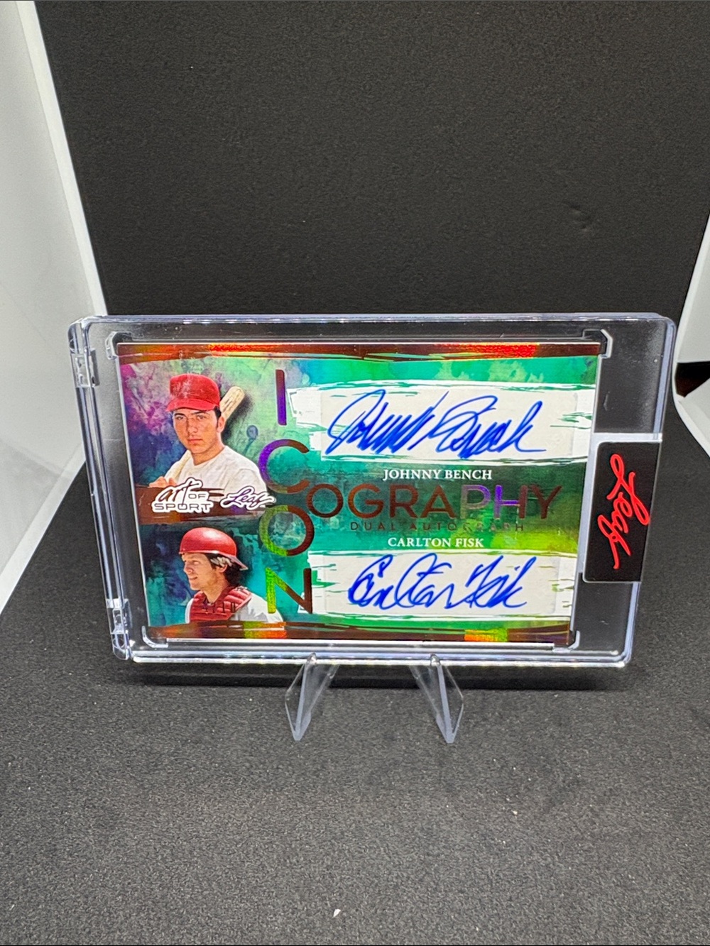 Leaf Dual Autographs Holographic Print - Johnny Bench/Carlton Fisk